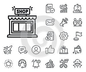 Shop line icon. Store symbol. Salaryman, gender equality and alert bell. Vector