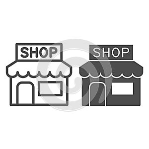 Shop line and solid icon, street market concept, Showcase kiosk sign on white background, store icon in outline style