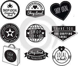 Shop local, community shops and stores logos