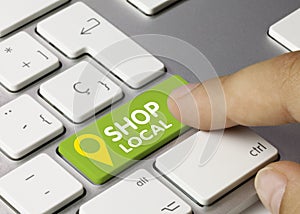 Shop local - Inscription on Green Keyboard Key