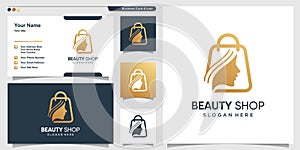 Shop logo for women equipment with beauty golden style and business card design template Premium Vector