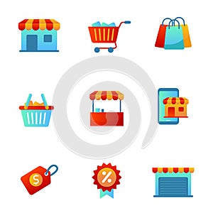 Shop and market icon set in gradient style