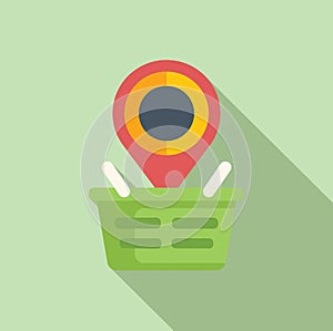 Shop market location icon flat vector. Geo pointer