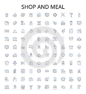 Shop and meal outline icons collection. shop, meal, restaurant, bistro, cafe, diner, brasserie vector illustration set photo