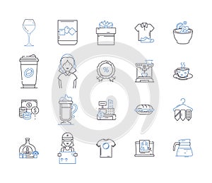 Shop and meal outline icons collection. shop, meal, restaurant, bistro, cafe, diner, brasserie vector and illustration
