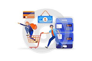 Shop more and more fun online with a variety of payment options from cash, credit cards, transfers.. vector illustration concept