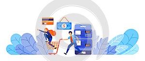 Shop more and more fun online with a variety of payment options from cash, credit cards, transfers. vector illustration concept
