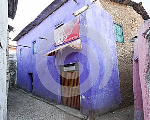 Shop in narrow alleyways of ancient city of Jugol. Harar. Ethiopia.