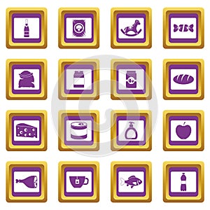 Shop navigation foods icons set purple