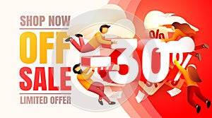 Shop now off sale, 30 interest discount, limited offer. Vector