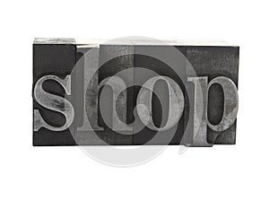 'shop' in old metal type