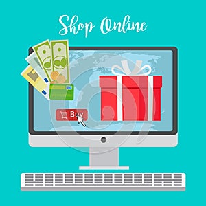 Shop online concept with red present