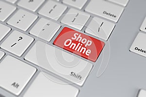 Shop online red button on white keyboard