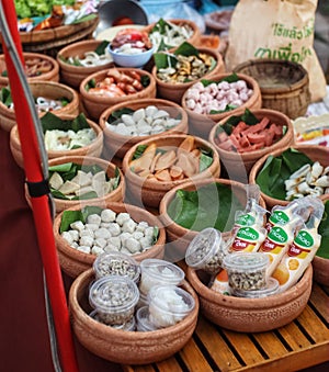 The shop is preparing ingredients for making spicy salad.