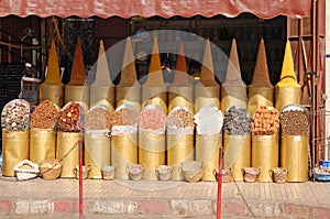 The shop with seasonings and spices in Marrakech