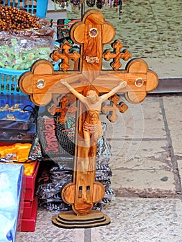 Shop selling religious souvenirs outside Church of the Holy Sepulchre, Jerusalem photo