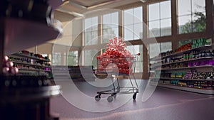 Shop and shopping cart with corona virus covid 2019. render