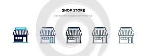 Shop store icon in different style vector illustration. two colored and black shop store vector icons designed in filled, outline