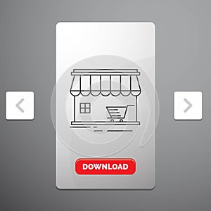 shop, store, market, building, shopping Line Icon in Carousal Pagination Slider Design & Red Download Button