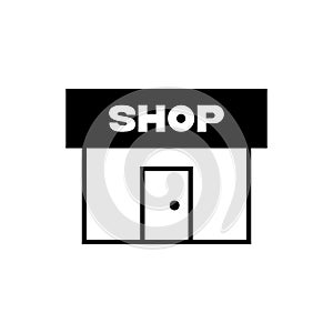 Shop store market vector icon outline black EPS 10. Building flat illustration.. Trade sign, symbol. Business concept.. Shopping