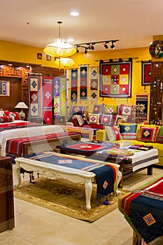 Shop with traditional Vietnamese pillows, tapestries, rugs