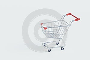 Shop Trolley or shopping cart on isolate white background concept for online shopping. 3D rendering illustration