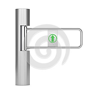 Shop Turnstile Entrance Tourniquet with Arrow Sign. 3d Rendering