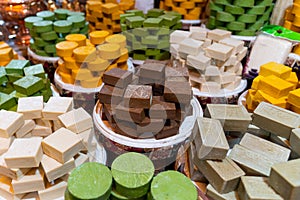 Shop where handmade soaps of different colors are sold