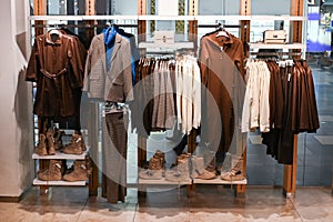 Shop window with brown clothes