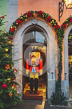 A shop window decorated for Christmas holidays