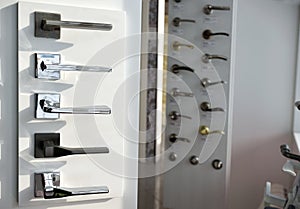 shop window with a large selection of handles for interior doors. accessories for doors