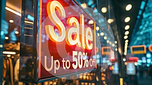 Shop Window Sticker: Sale Up to 50% Off - AI Generated