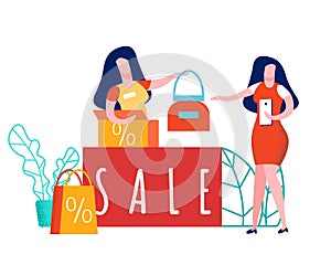Shop Worker and Client Flat Vector Illustration