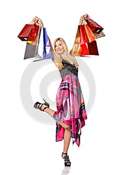 Shopaholic. picture of lovely woman with shopping bags photo