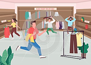 Shopaholics on Black friday flat color vector illustration