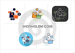 Shopaholism icons set photo