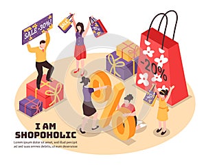 Shopaholism Isometric Illustration photo