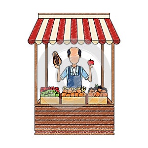 Shopkeeper with grocery stand scribble