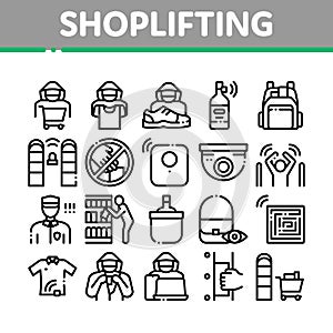 Shoplifting Collection Elements Icons Set Vector