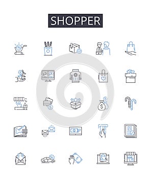 Shopper line icons collection. Consumer, Buyer, Customer, Patron, Client, User, Purchaser vector and linear illustration