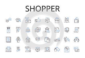 Shopper line icons collection. Consumer, Buyer, Customer, Patron, Client, User, Purchaser vector and linear illustration