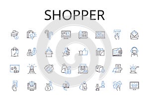 Shopper line icons collection. Consumer, Buyer, Customer, Patron, Client, User, Purchaser vector and linear illustration