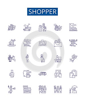 Shopper line icons signs set. Design collection of Shopper, Buyer, Consumer, Shopper lifter, Retailer, Spender, Client