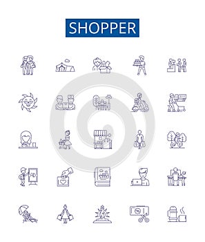 Shopper line icons signs set. Design collection of Shopper, Buyer, Consumer, Shopper lifter, Retailer, Spender, Client