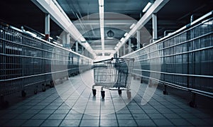 A shopper's perspective of an empty supermarket aisle Creating using generative AI tools