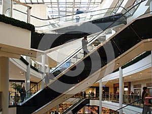 Shoppers on elevators