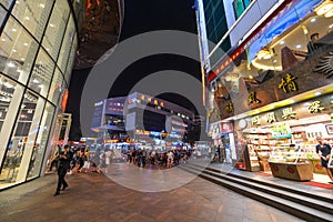 Shoppers and visitors crowd the famous Dongmen Pedestrian Street. Dongmen is a shopping area of Shenzhen