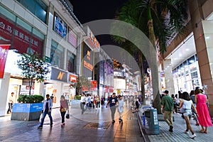 Shoppers and visitors crowd the famous Dongmen Pedestrian Street. Dongmen is a shopping area of Shenzhen