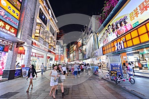 Shoppers and visitors crowd the famous Dongmen Pedestrian Street. Dongmen is a shopping area of Shenzhen