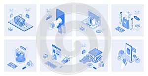 Shopping 3d isometric concept set. Vector illustration